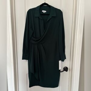 Calvin Klein faux wrap dress dark green 12 NWT long sleeves